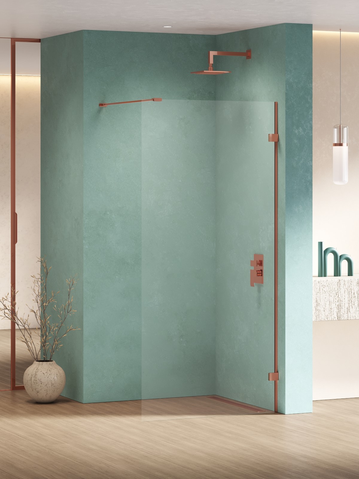 New Trendy Eventa Copper Shine ścianka prysznicowa walk-in 160 cm miedź połysk/szkło przezroczyste EXK-6529