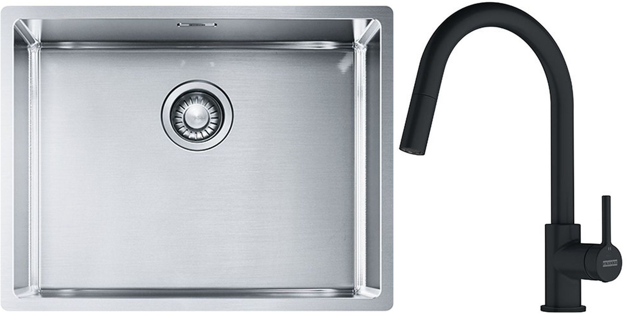 Conjunto fregadero de acero Franke Box 127.0453.660, grifo de cocina Franke Lina 115.0626.053