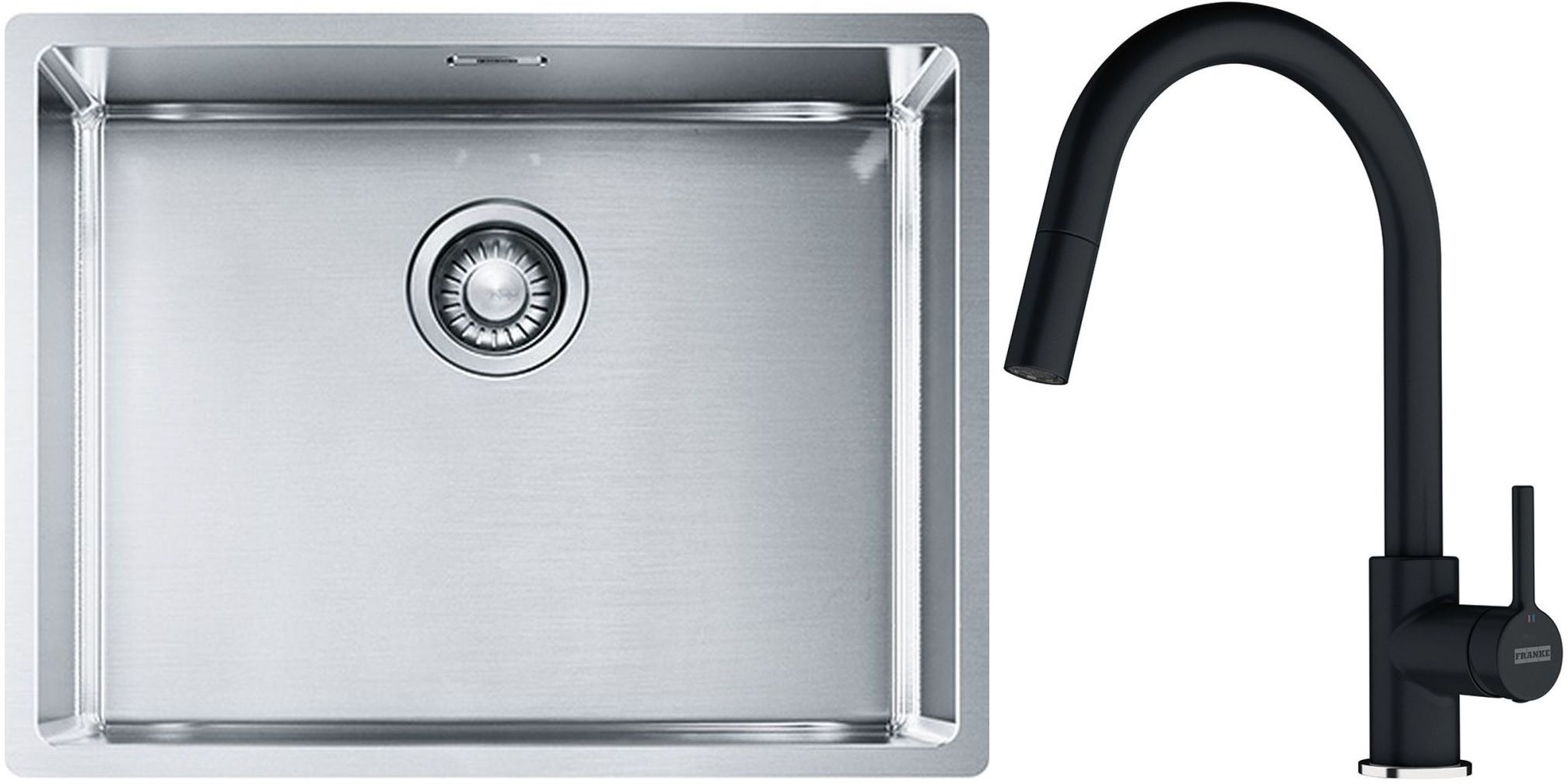 Conjunto fregadero de acero Franke Box 127.0453.660, grifo de cocina Franke Lina 115.0626.055