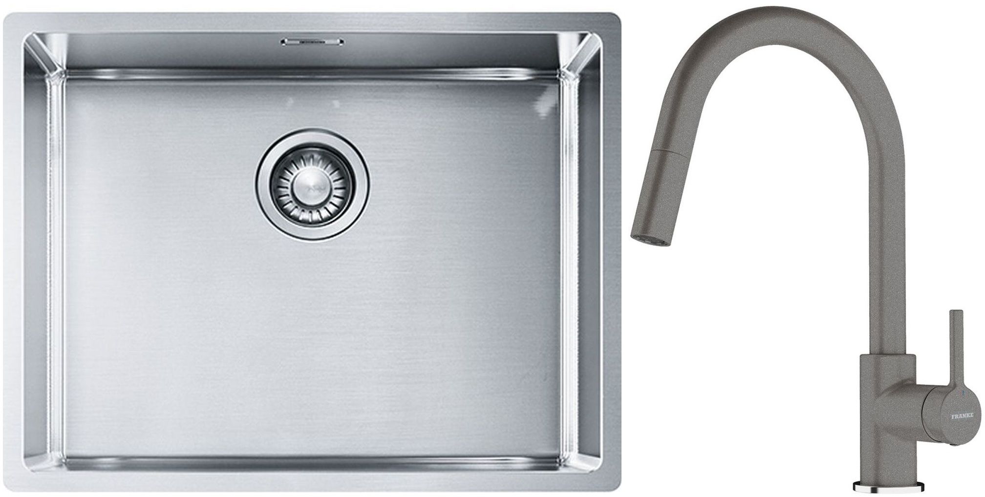 Conjunto fregadero de acero Franke Box 127.0453.660, grifo de cocina Franke Lina 115.0626.057