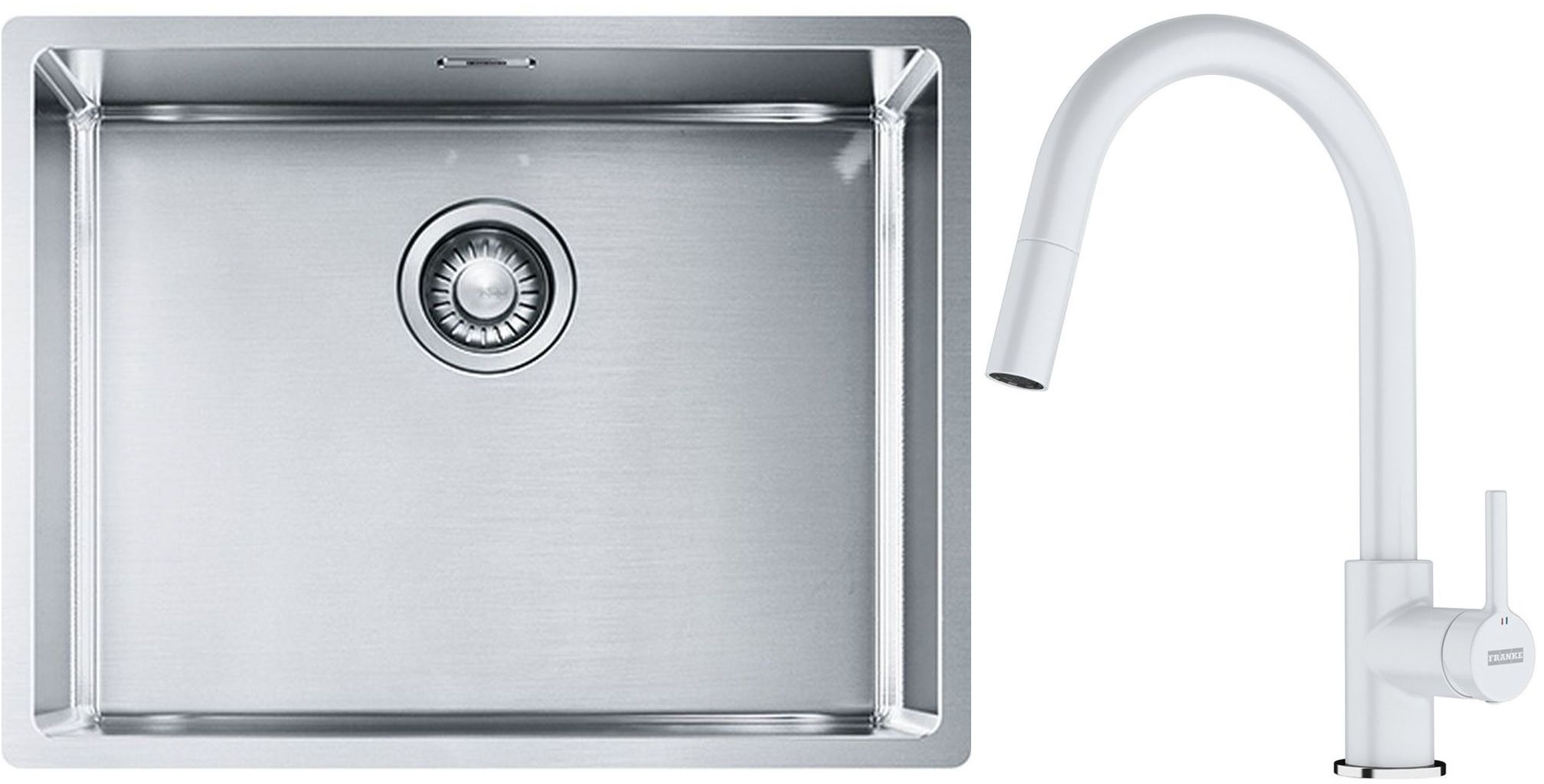 Conjunto fregadero de acero Franke Box 127.0453.660, grifo de cocina Franke Lina 115.0626.081
