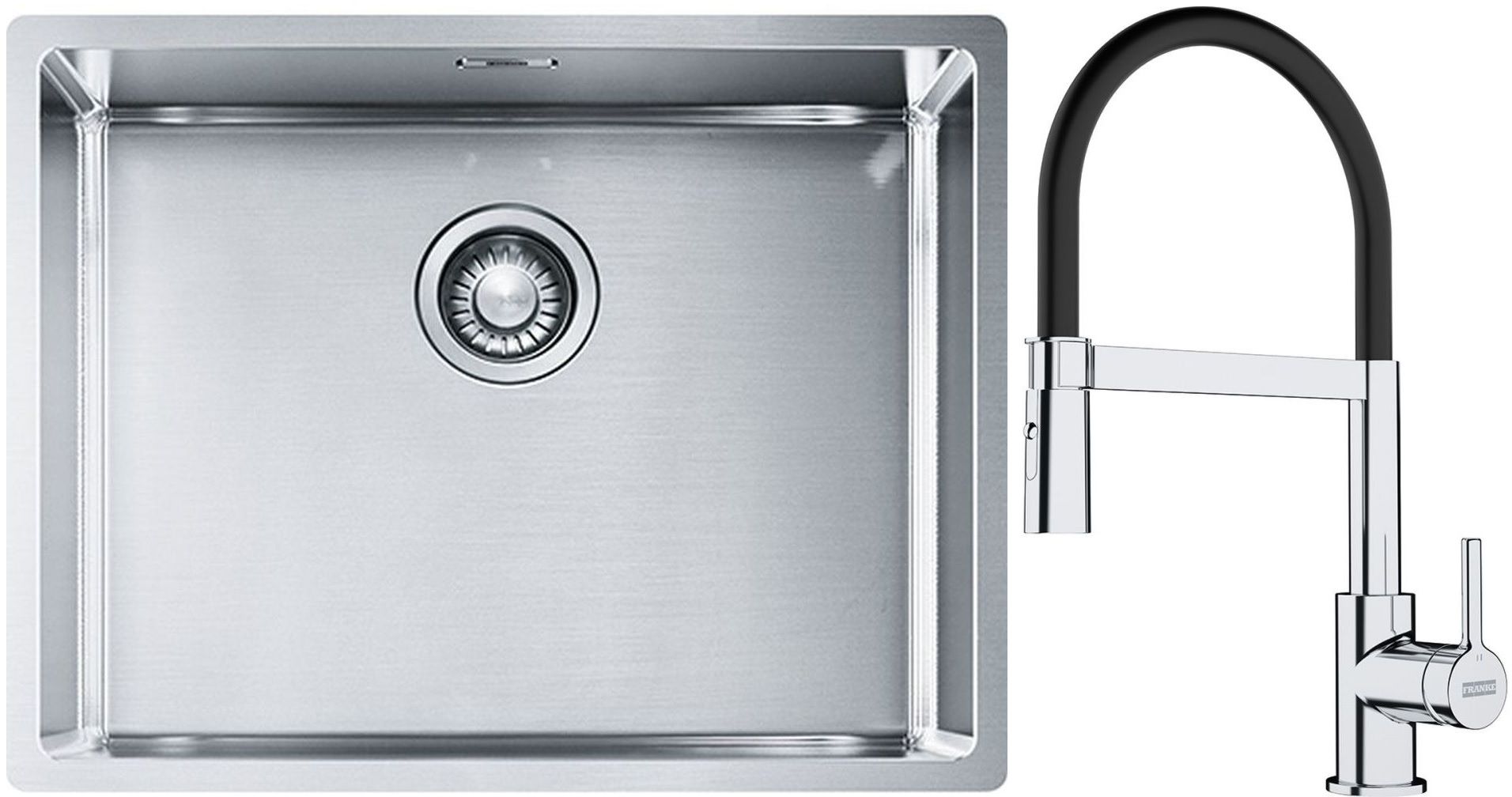 Conjunto fregadero de acero Franke Box 127.0453.660, grifo de cocina Franke Lina 115.0626.085