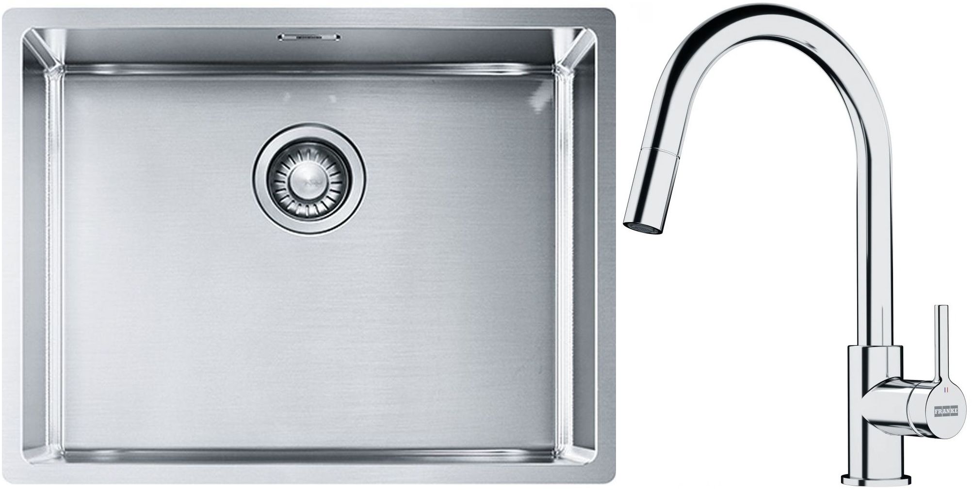 Conjunto fregadero de acero Franke Box 127.0453.660, grifo de cocina Franke Lina 115.0693.229