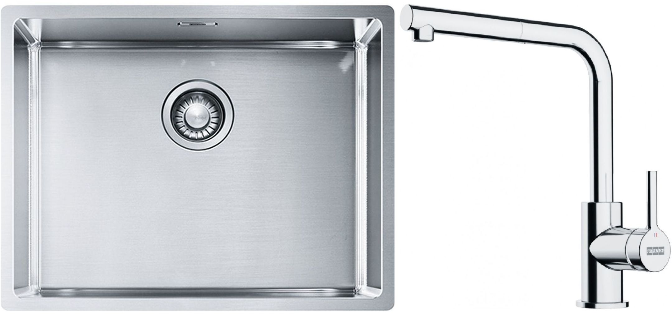 Conjunto fregadero de acero Franke Box 127.0453.660, grifo de cocina Franke Lina 115.0712.420
