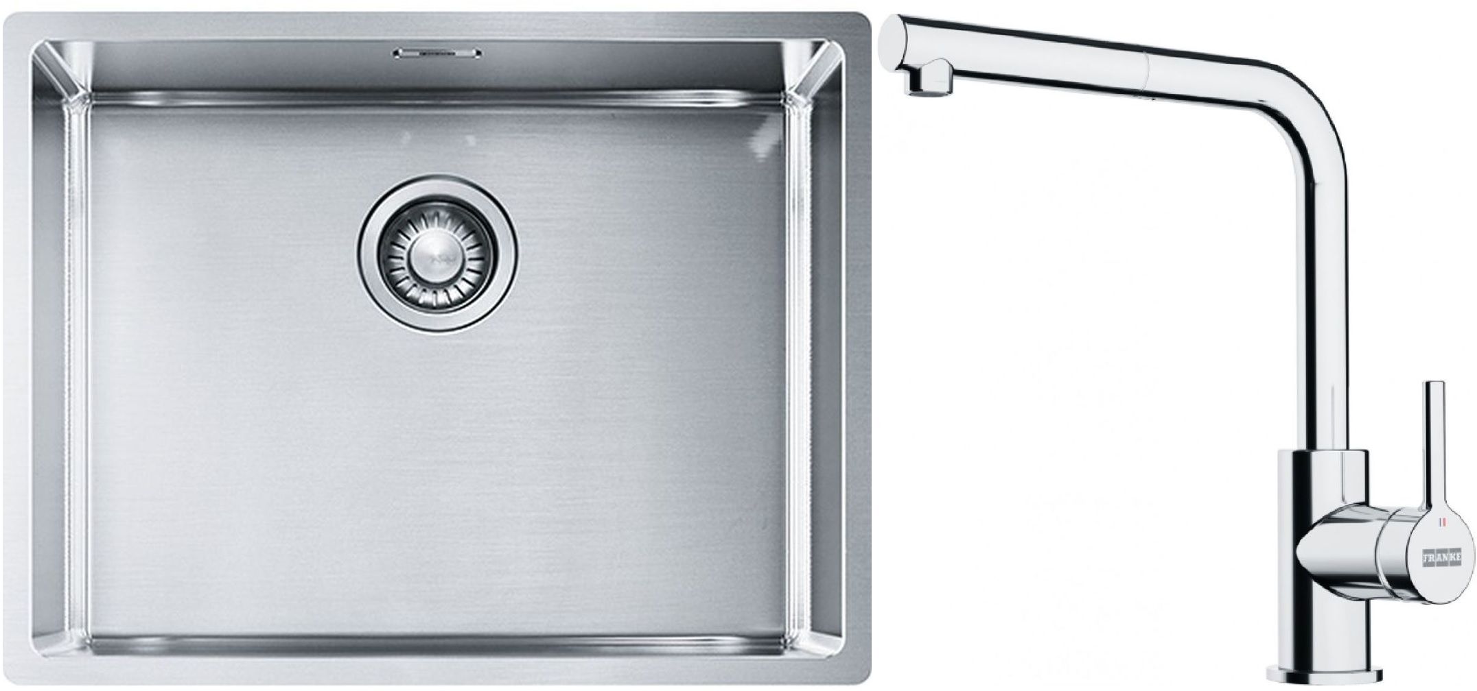 Conjunto fregadero de acero Franke Box 127.0453.660, grifo de cocina Franke Lina 115.0712.420