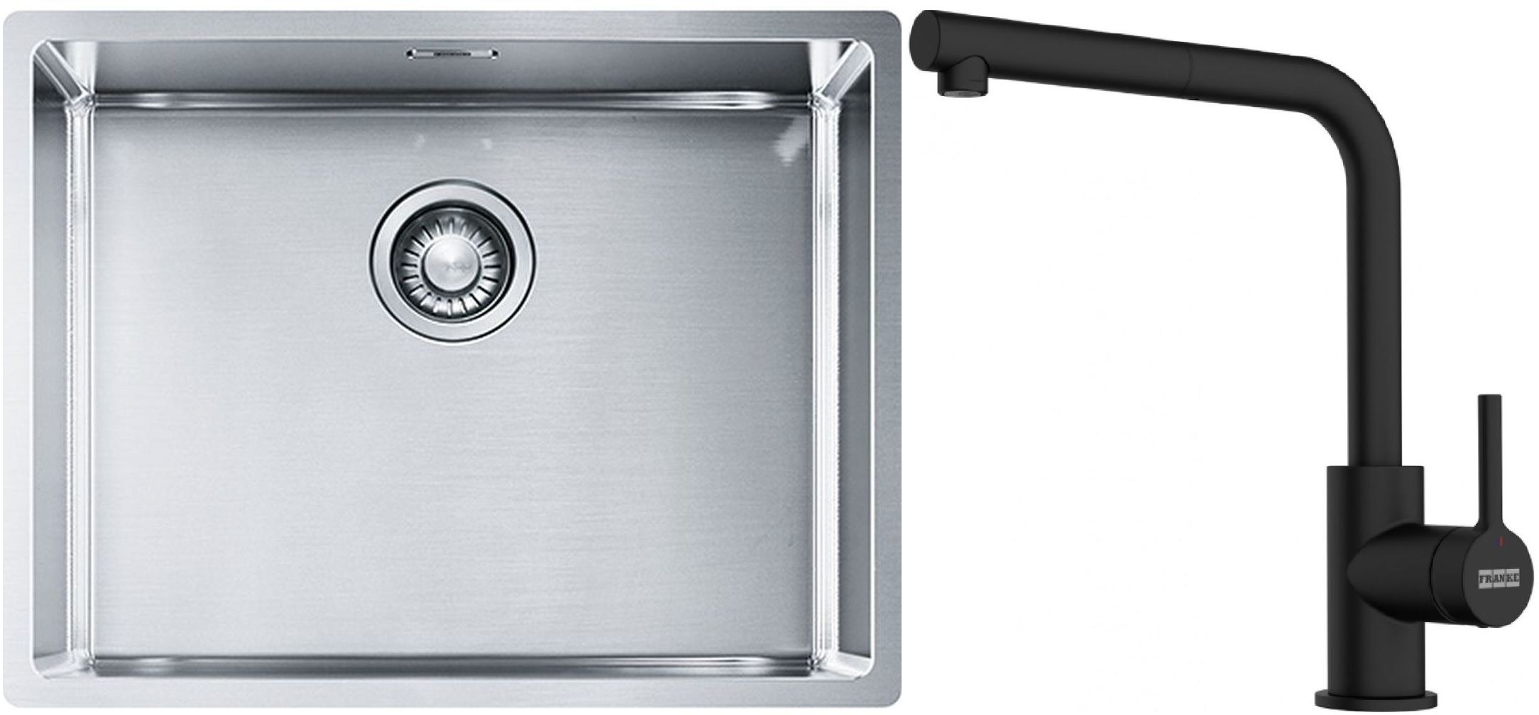 Conjunto fregadero de acero Franke Box 127.0453.660, grifo de cocina Franke Lina 115.0712.435