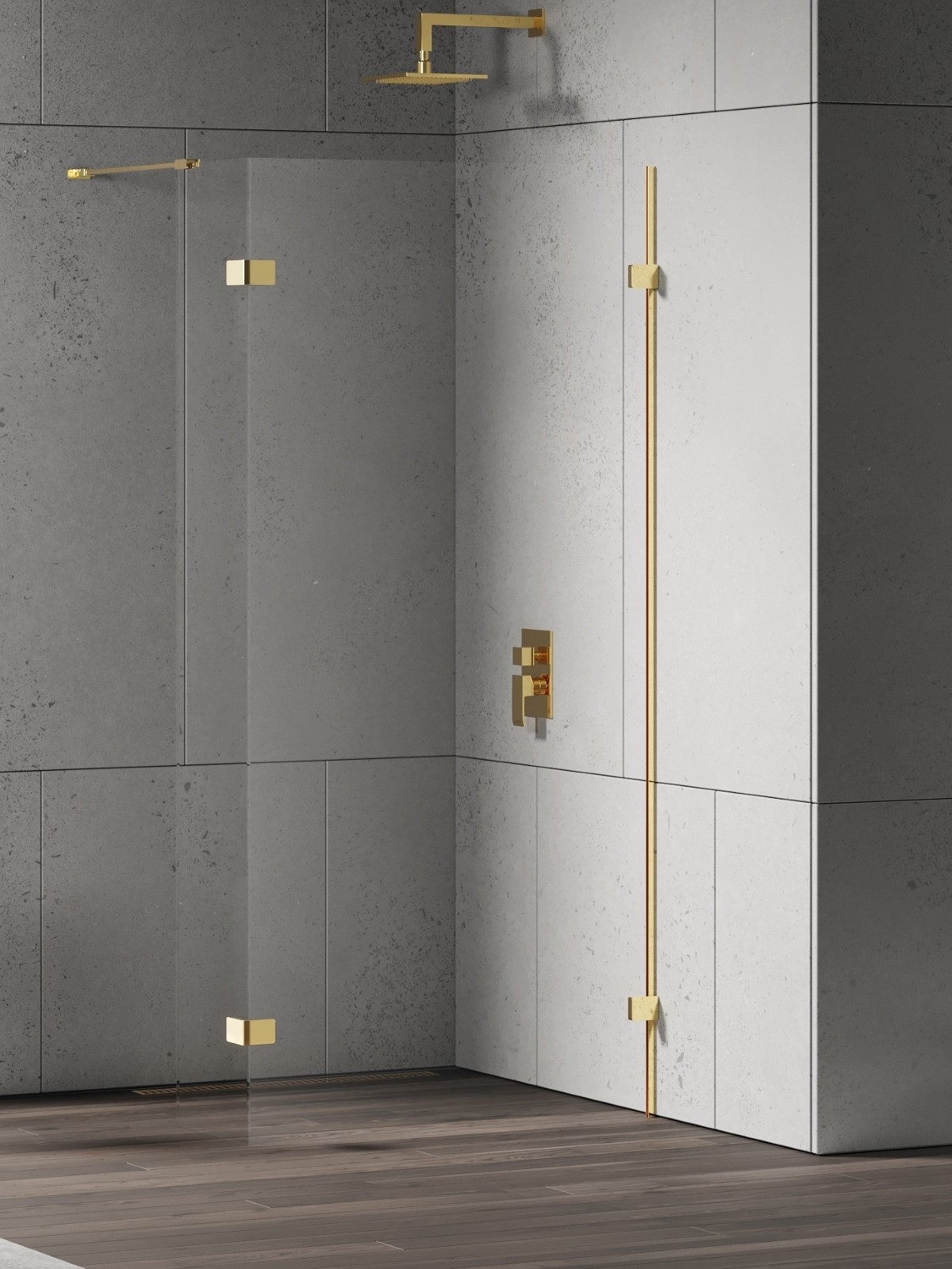 New Trendy Eventa Gold Shine mampara de ducha walk-in 70 cm oro brillante/vidrio transparente EXK-4850