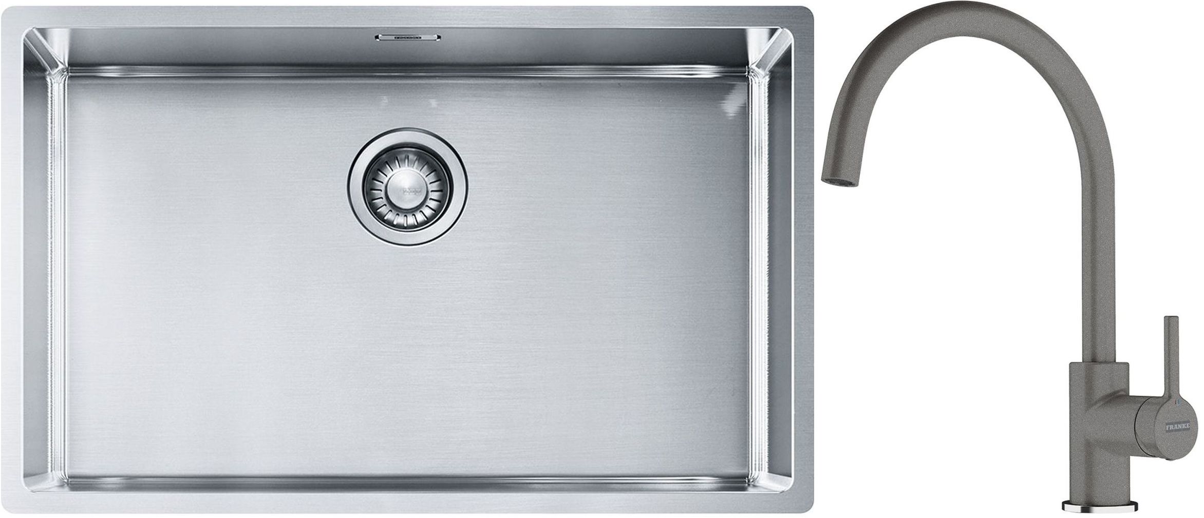 Conjunto fregadero de acero Franke Box 127.0453.658, grifo de cocina Franke Lina 115.0626.022