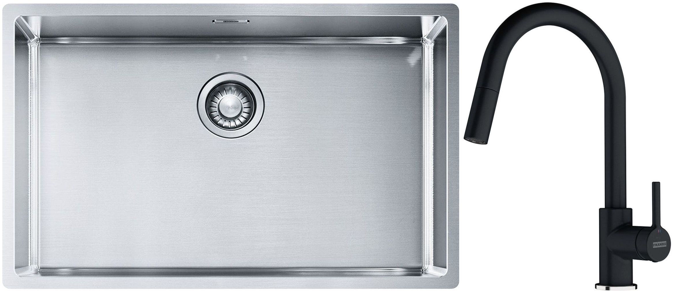 Conjunto fregadero de acero Franke Box 127.0453.658, grifo de cocina Franke Lina 115.0626.055