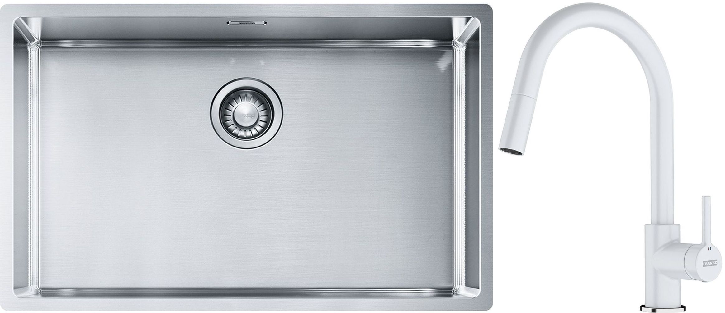 Conjunto fregadero de acero Franke Box 127.0453.658, grifo de cocina Franke Lina 115.0626.081