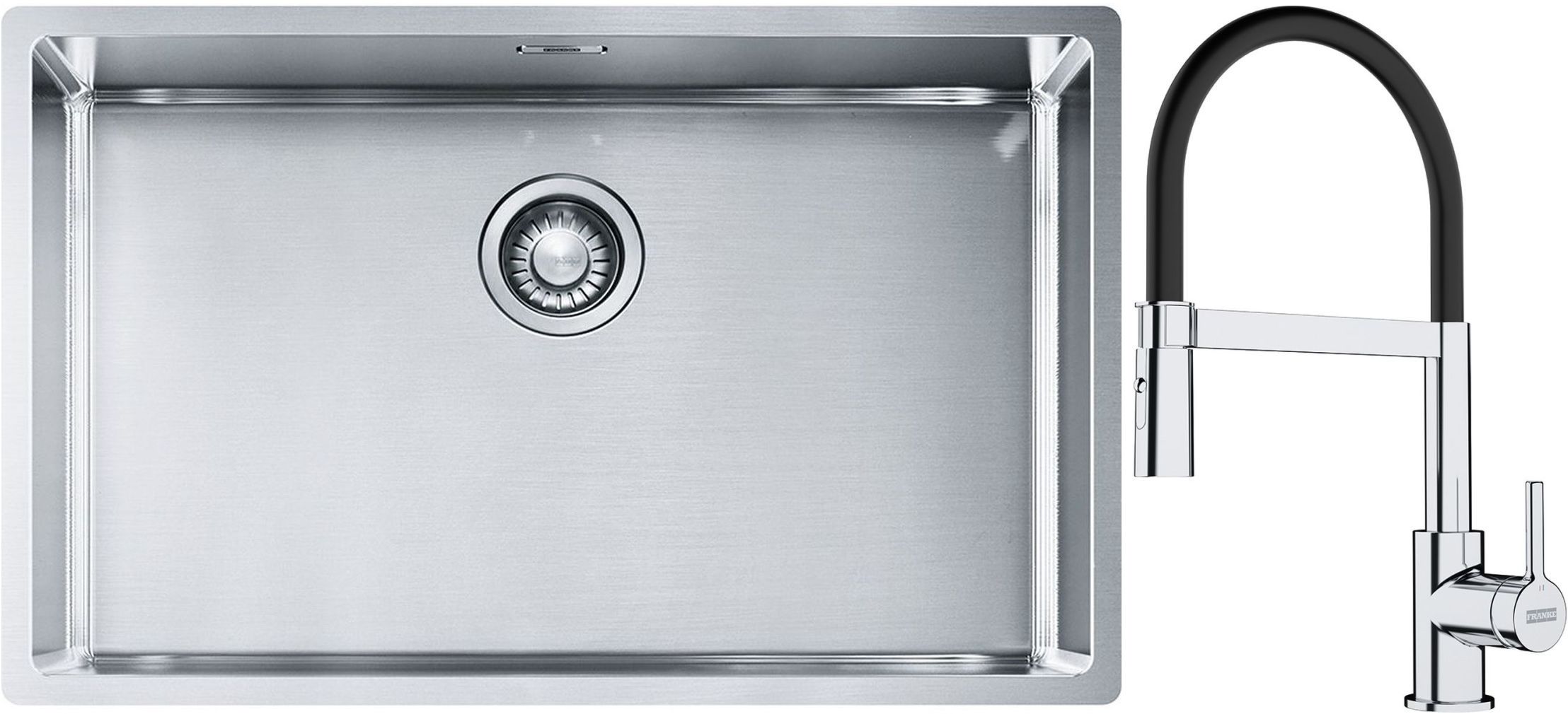 Conjunto fregadero de acero Franke Box 127.0453.658, grifo de cocina Franke Lina 115.0626.085