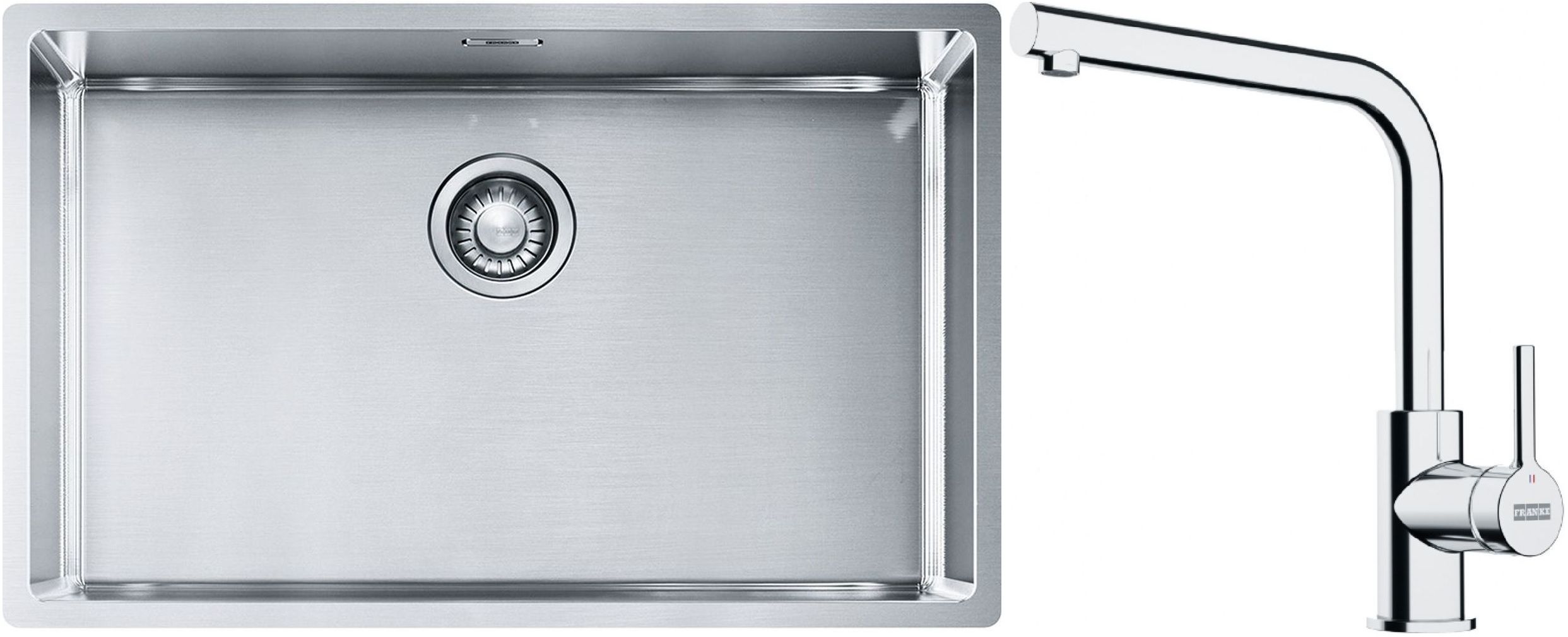 Conjunto fregadero de acero Franke Box 127.0453.658, grifo de cocina Franke Lina 115.0693.230