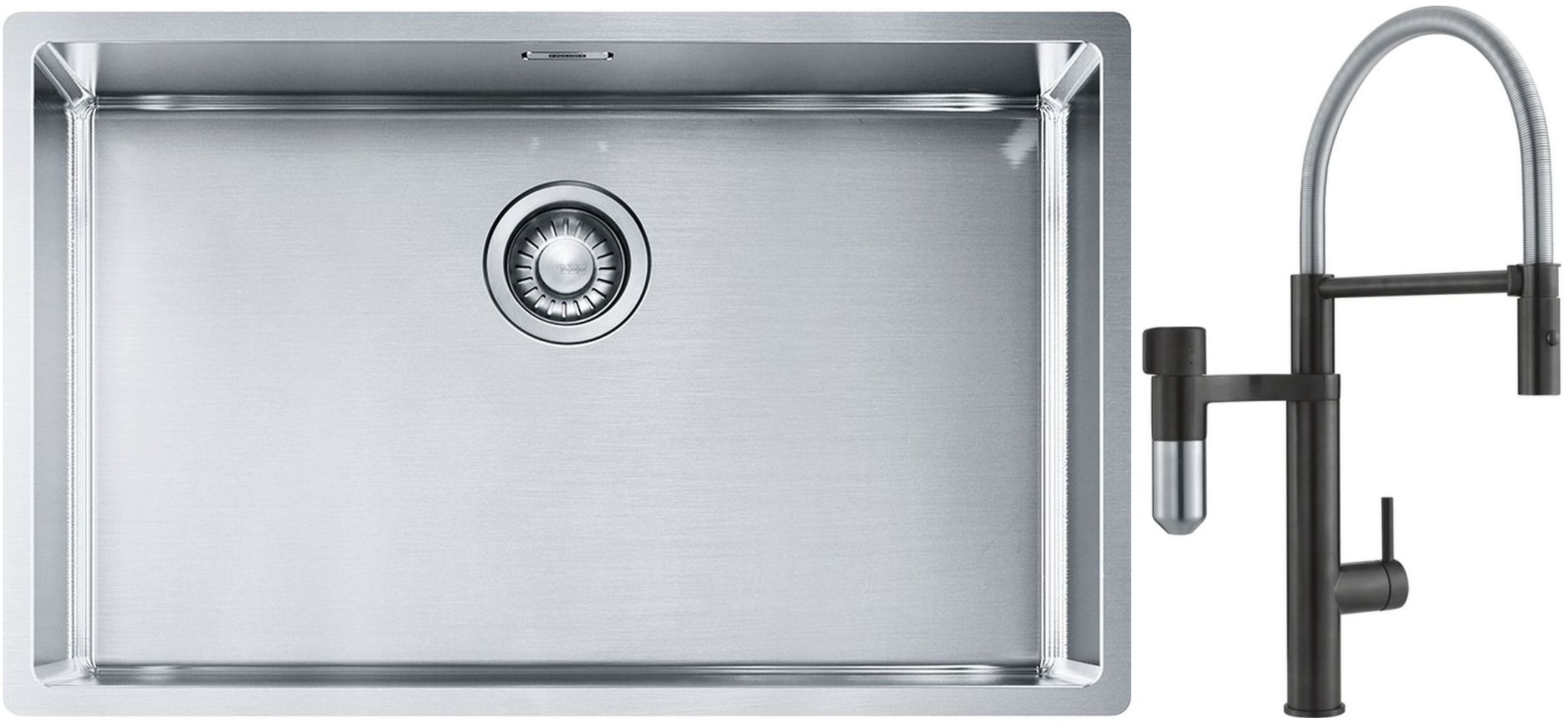 Conjunto grifo de cocina Franke Vital Semi-Pro 120.0621.313, fregadero de acero Franke Box 127.0453.658