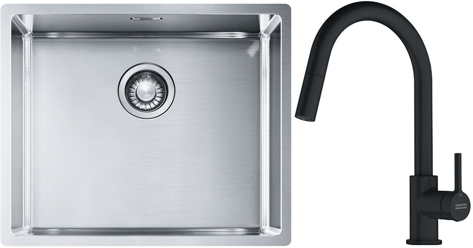 Conjunto fregadero de acero Franke Box 127.0453.656, grifo de cocina Franke Lina 115.0626.053