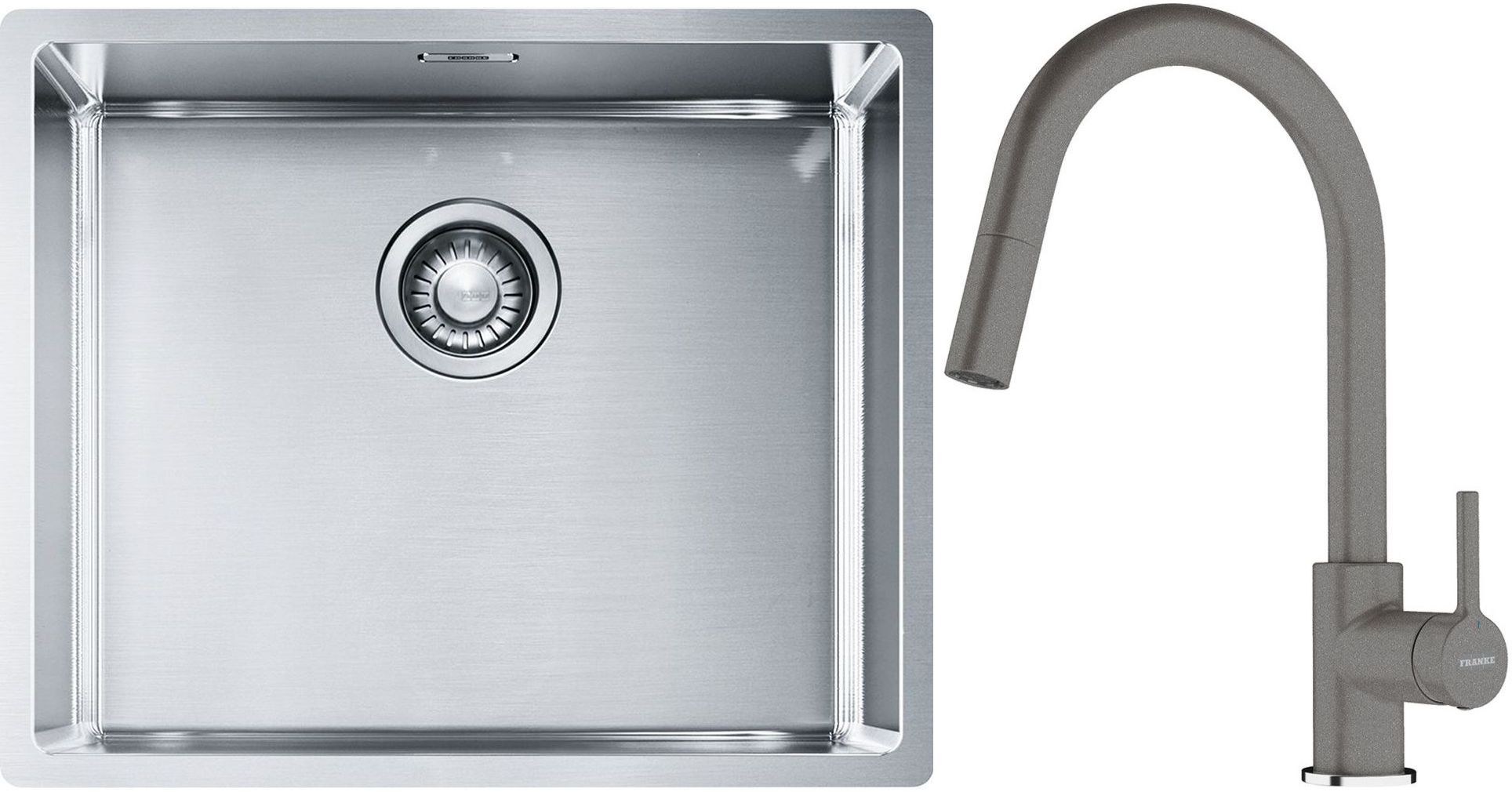 Conjunto fregadero de acero Franke Box 127.0453.656, grifo de cocina Franke Lina 115.0626.057