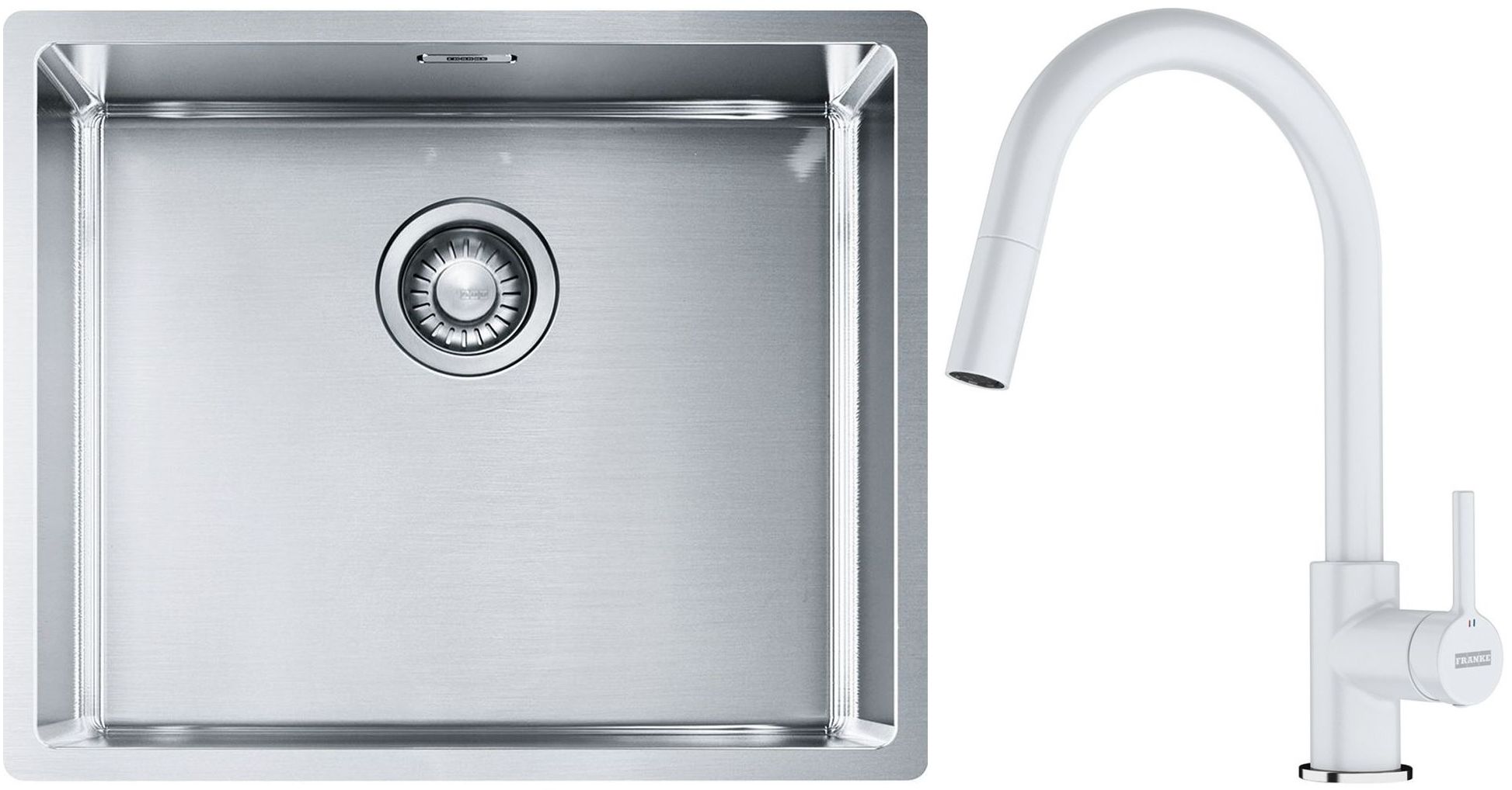 Conjunto fregadero de acero Franke Box 127.0453.656, grifo de cocina Franke Lina 115.0626.081