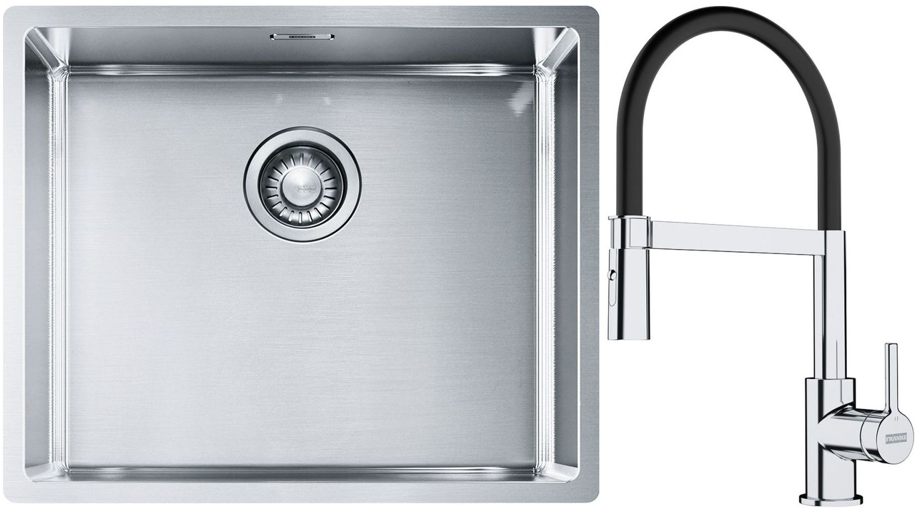 Conjunto fregadero de acero Franke Box 127.0453.656, grifo de cocina Franke Lina 115.0626.085