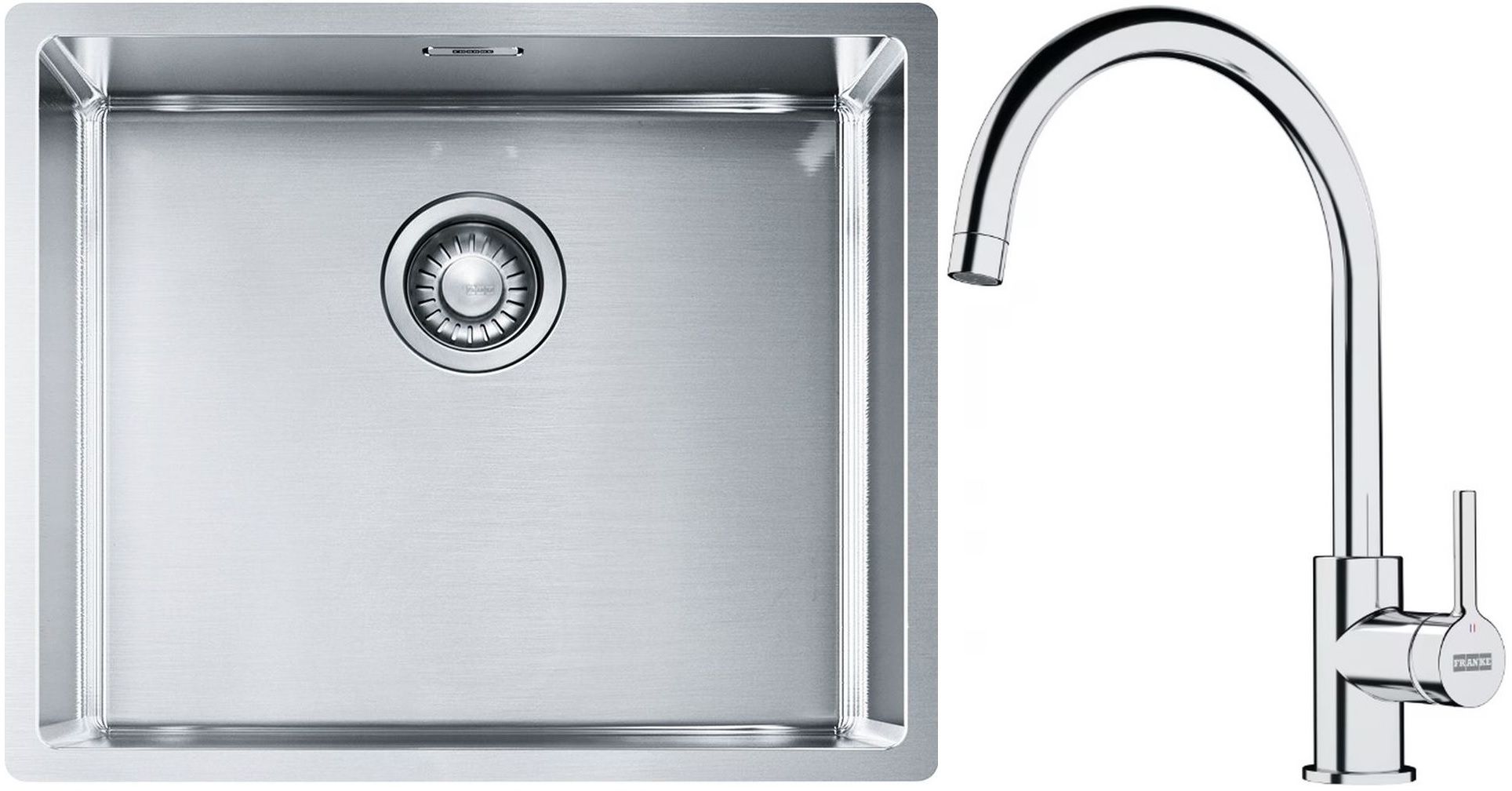 Conjunto fregadero de acero Franke Box 127.0453.656, grifo de cocina Franke Lina 115.0693.228