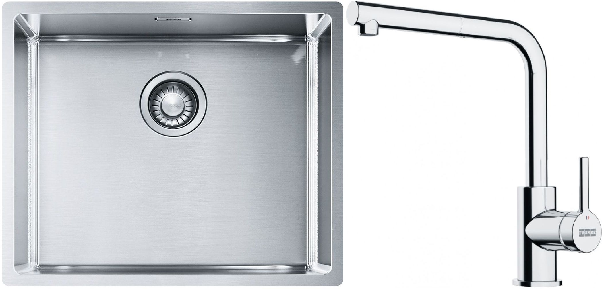 Conjunto fregadero de acero Franke Box 127.0453.656, grifo de cocina Franke Lina 115.0712.420