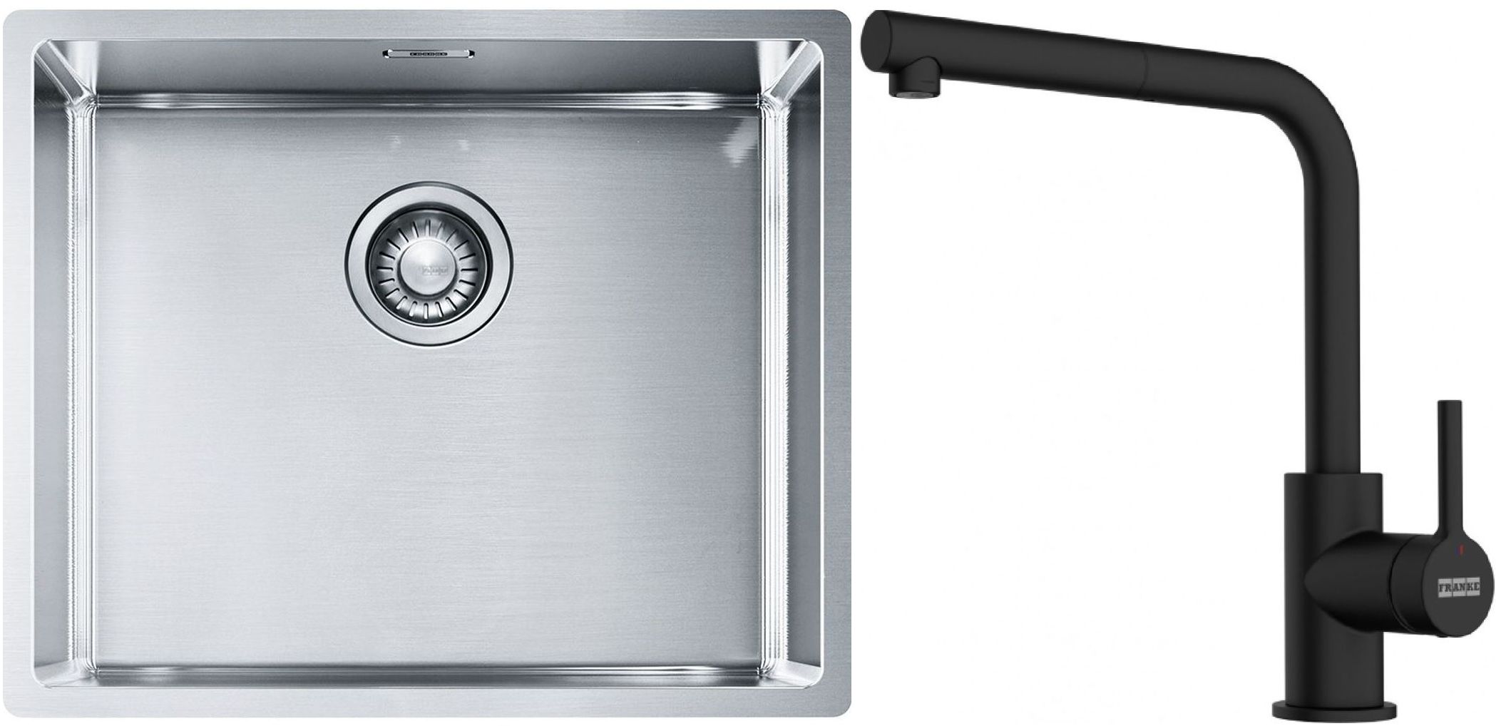 Conjunto fregadero de acero Franke Box 127.0453.656, grifo de cocina Franke Lina 115.0712.435
