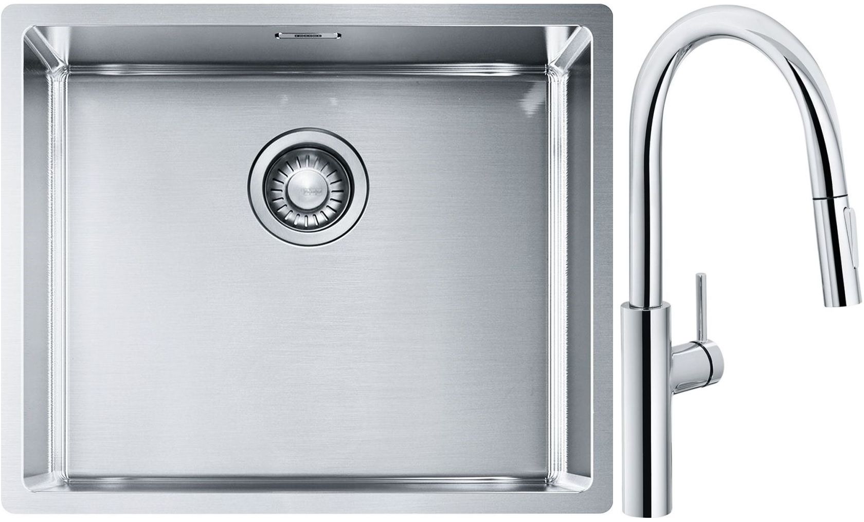 Conjunto grifo de cocina Franke Pescara L Slide-In 115.0538.940, fregadero de acero Franke Box 127.0453.656
