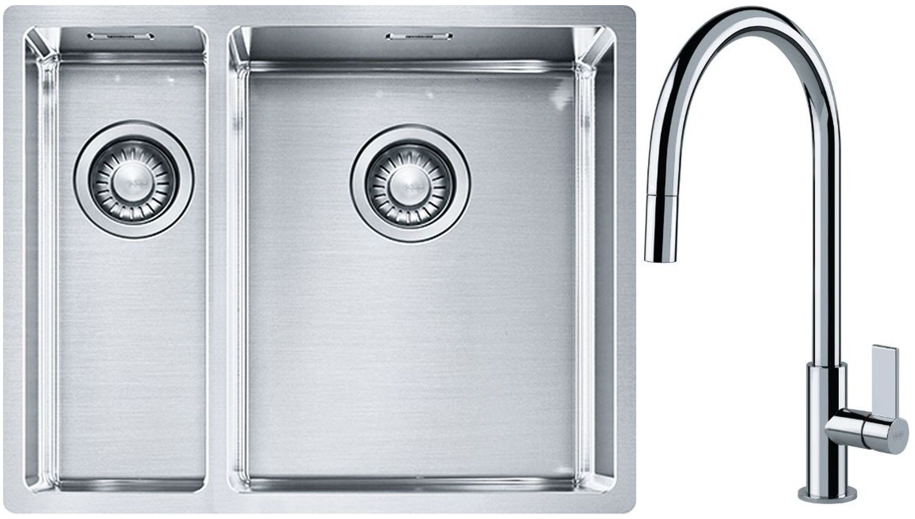 Franke Box BXX 260/160-34-16 zlewozmywak 56x45 cm stalowy z baterią kuchenną Ambient chrom (1270369916, 1150373947)