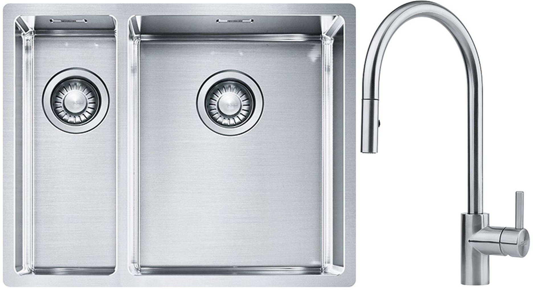 Conjunto fregadero de acero Franke Box 127.0369.916, grifo de cocina Franke Eos 115.0590.045