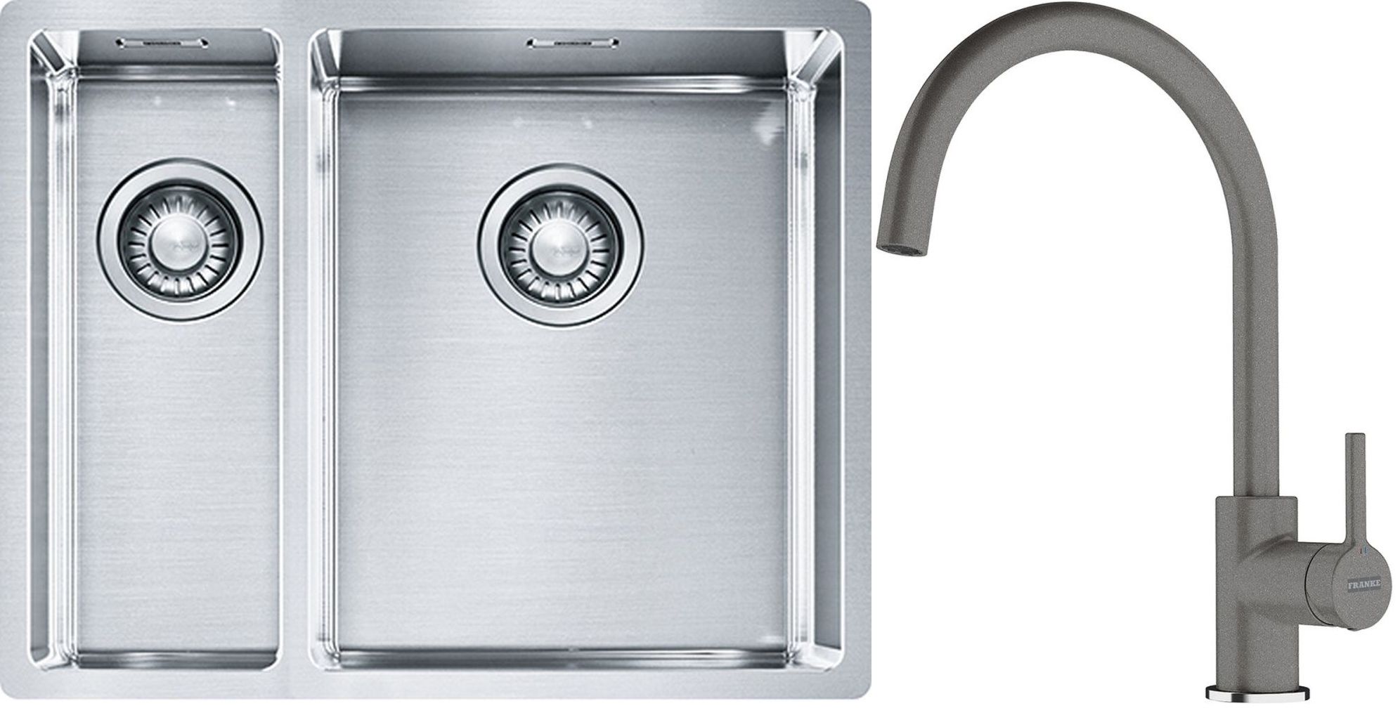 Conjunto fregadero de acero Franke Box 127.0369.916, grifo de cocina Franke Lina 115.0626.022