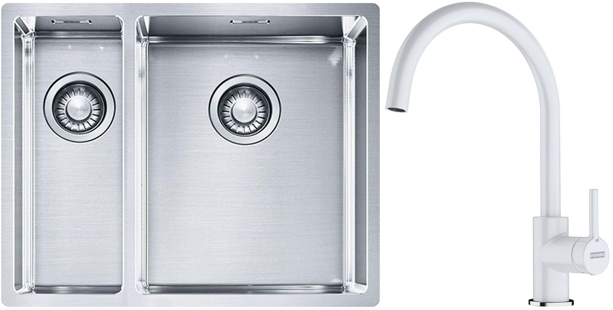 Conjunto fregadero de acero Franke Box 127.0369.916, grifo de cocina Franke Lina 115.0626.024