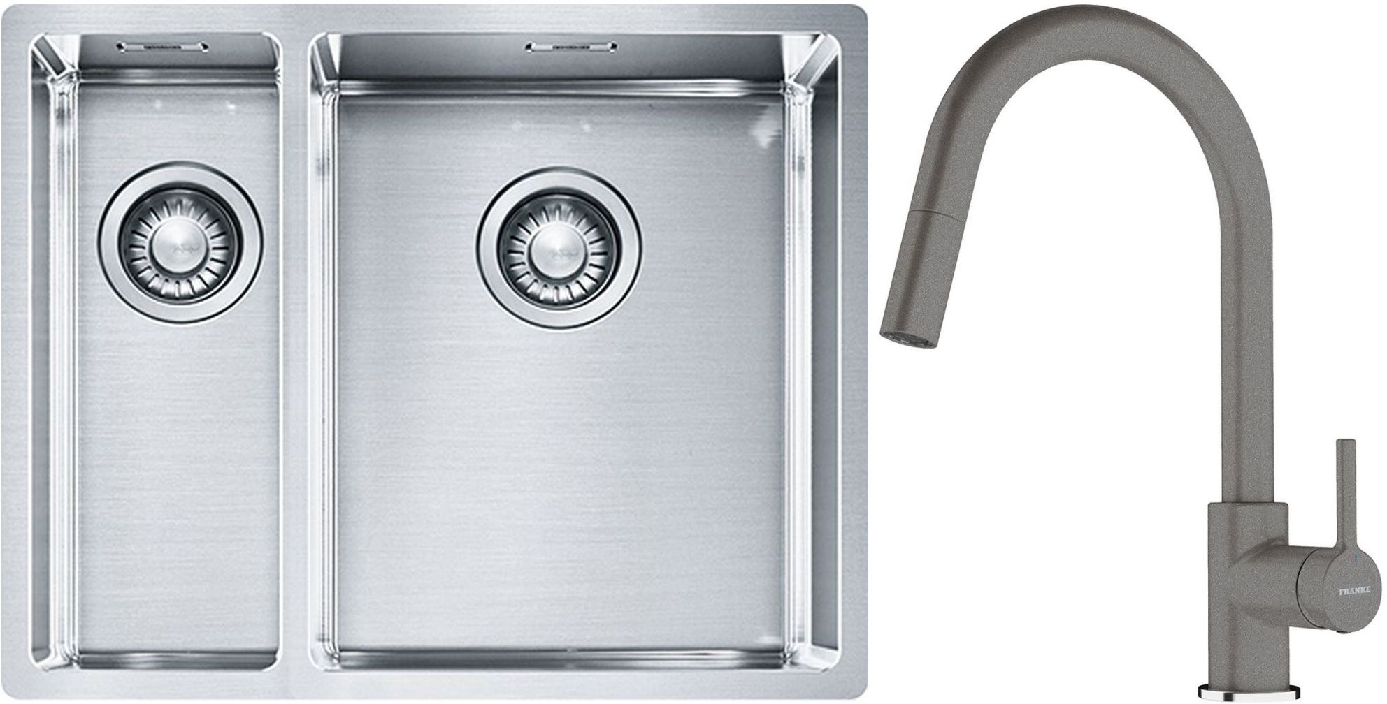 Conjunto fregadero de acero Franke Box 127.0369.916, grifo de cocina Franke Lina 115.0626.057