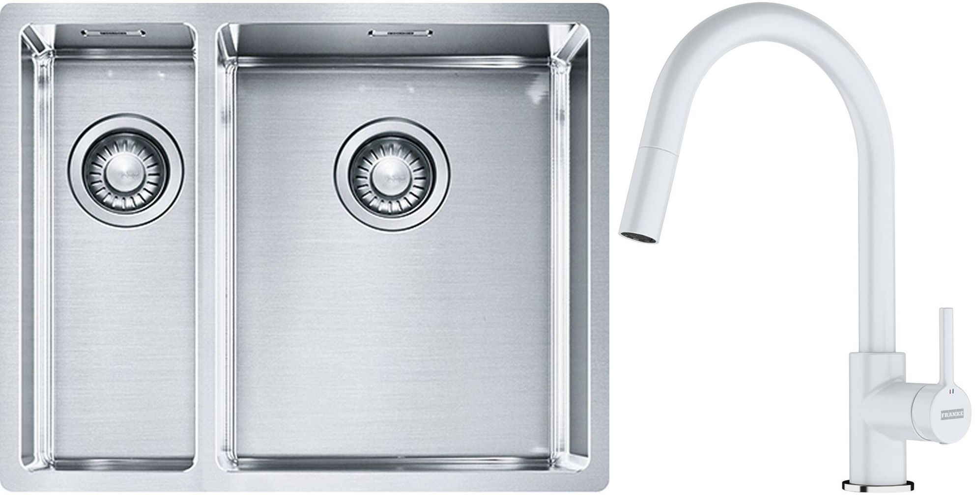 Conjunto fregadero de acero Franke Box 127.0369.916, grifo de cocina Franke Lina 115.0626.081