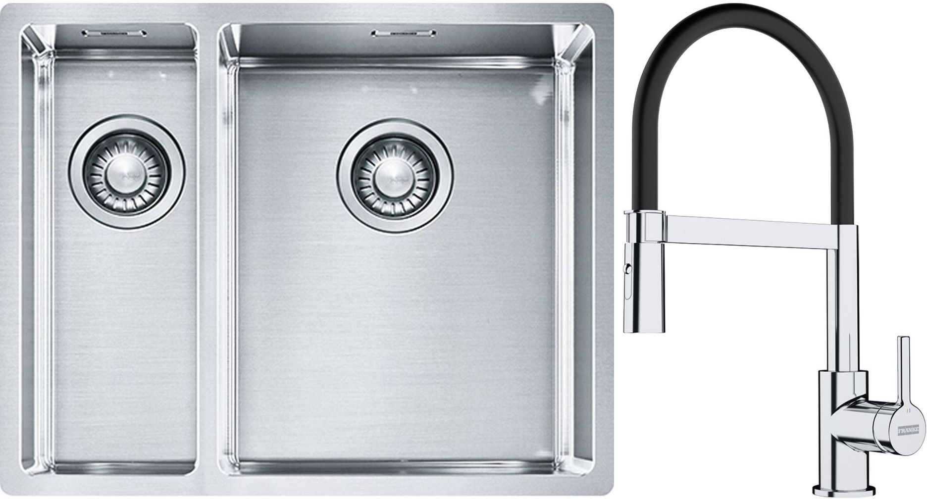 Conjunto fregadero de acero Franke Box 127.0369.916, grifo de cocina Franke Lina 115.0626.085