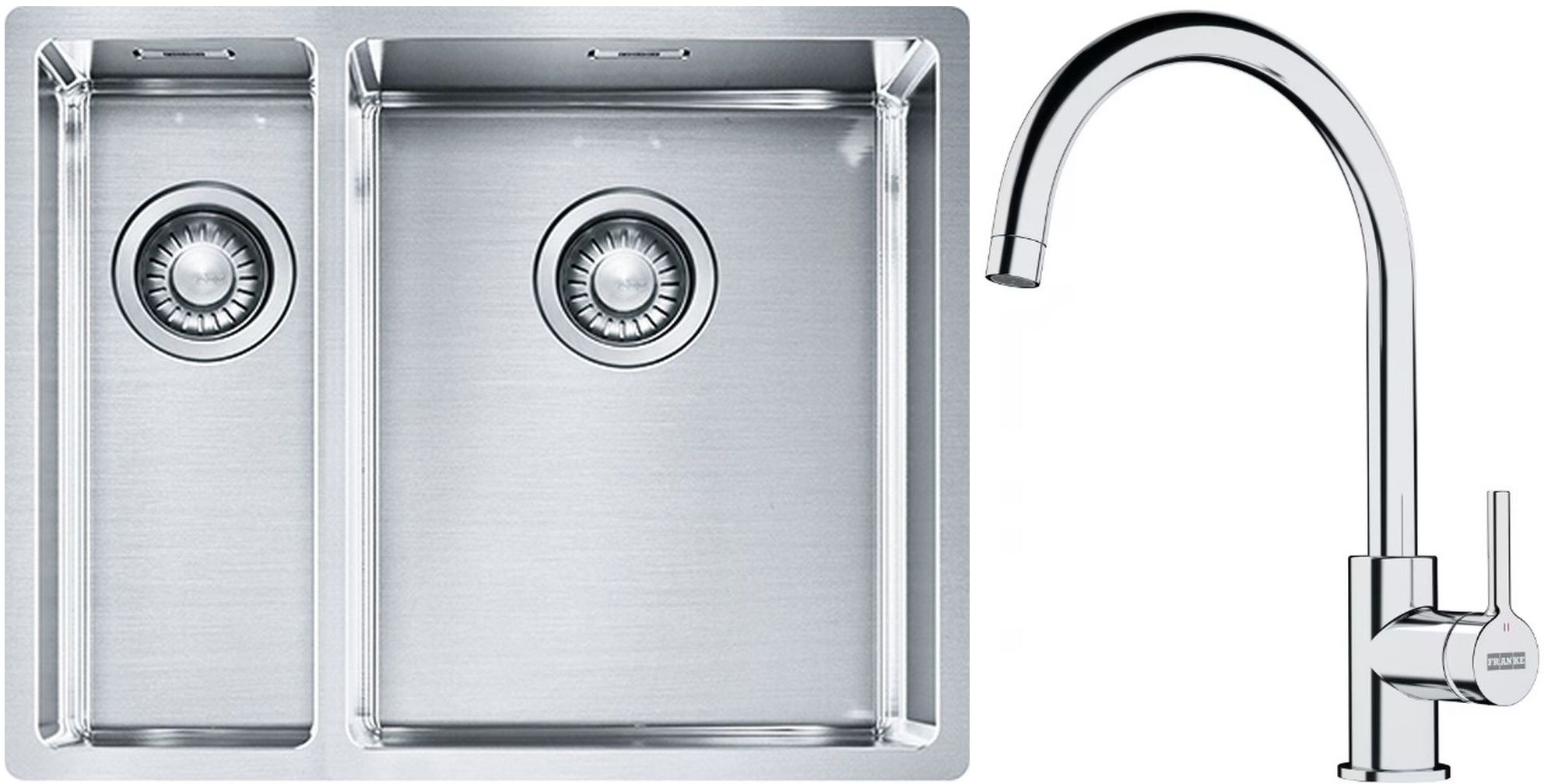 Conjunto fregadero de acero Franke Box 127.0369.916, grifo de cocina Franke Lina 115.0693.228