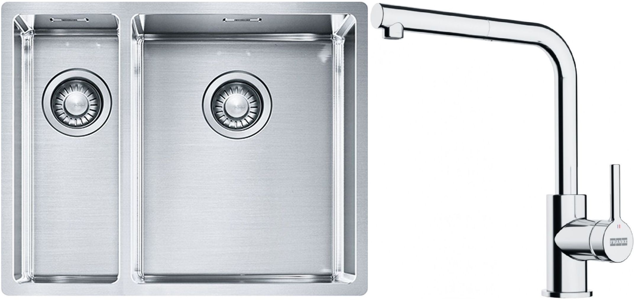 Conjunto fregadero de acero Franke Box 127.0369.916, grifo de cocina Franke Lina 115.0712.420