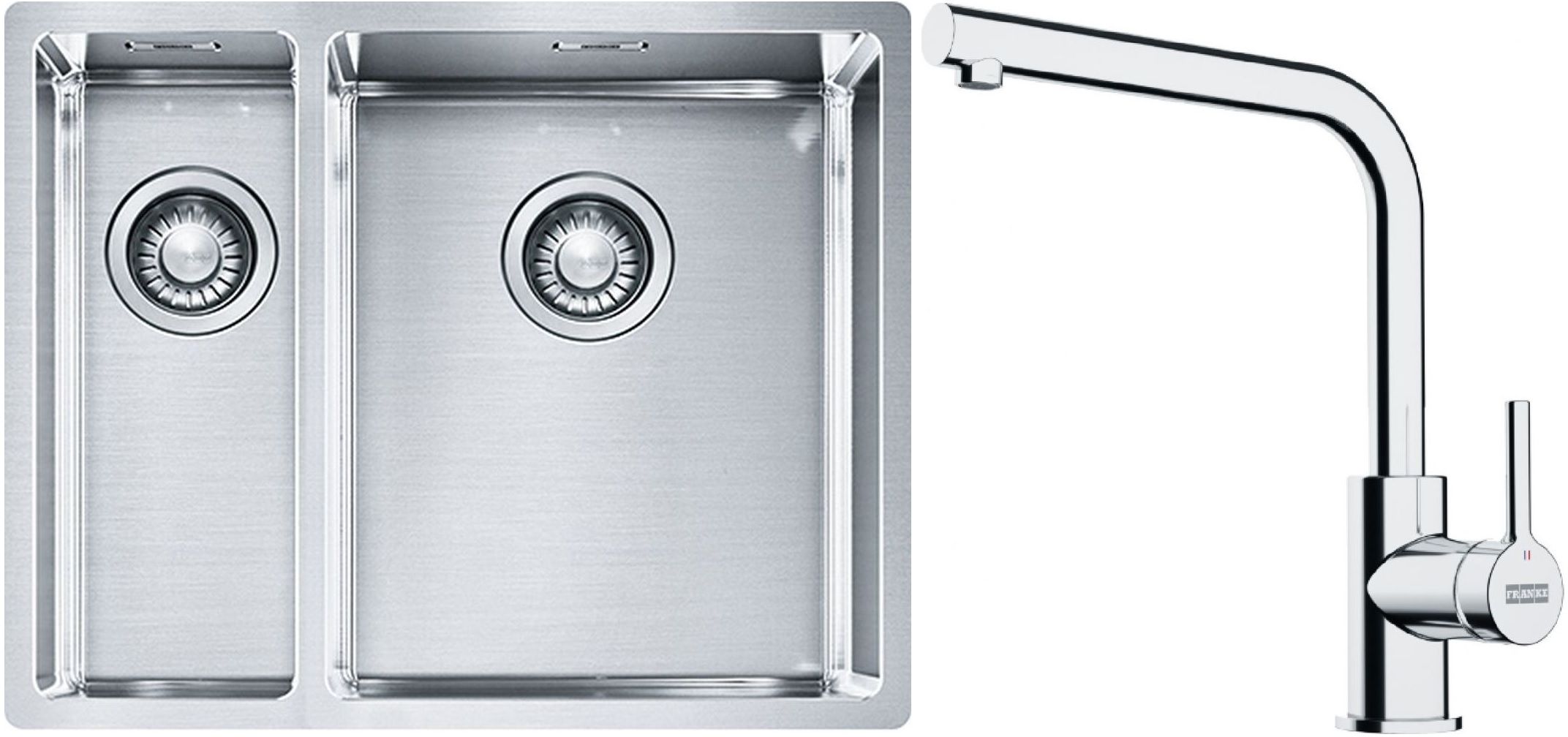 Conjunto fregadero de acero Franke Box 127.0369.916, grifo de cocina Franke Lina 115.0693.230