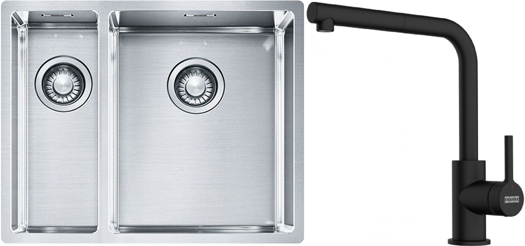 Conjunto fregadero de acero Franke Box 127.0369.916, grifo de cocina Franke Lina 115.0712.435