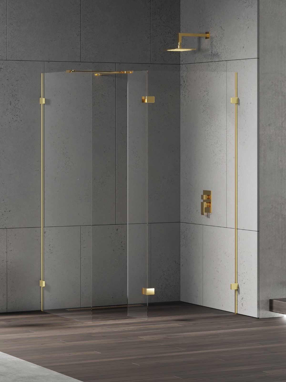 New Trendy Eventa Gold Shine mampara de ducha walk-in 90 cm oro brillante/vidrio transparente EXK-4865