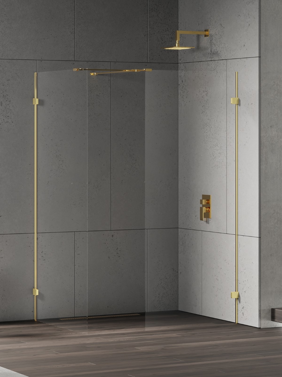 New Trendy Eventa Gold Shine cabina de ducha walk-in 150x100 cm rectangular oro brillo/vidrio transparente EXK-4883