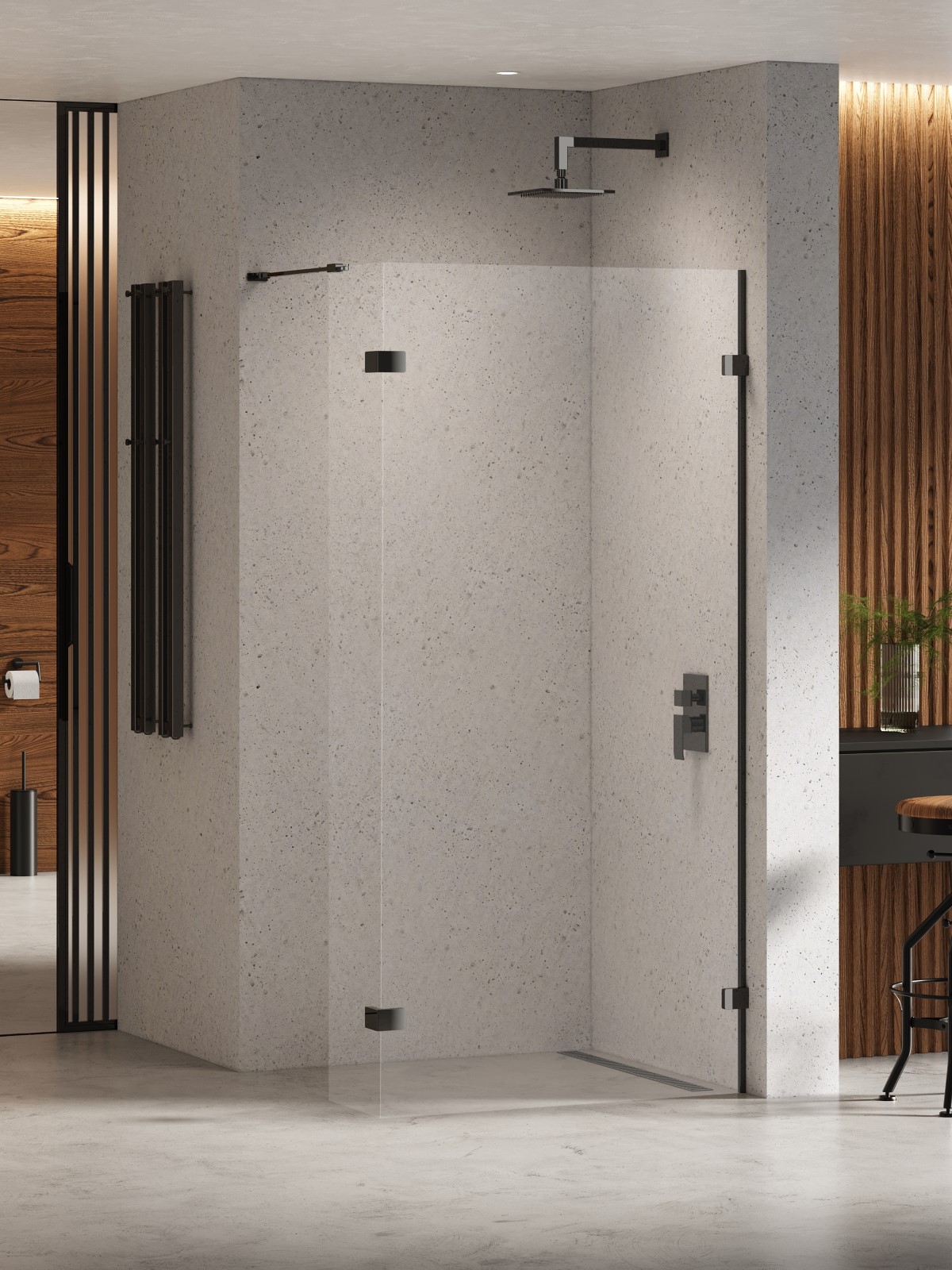 New Trendy Eventa Black Chrome mampara de ducha walk-in 110 cm negro brillante/vidrio transparente EXK-6311