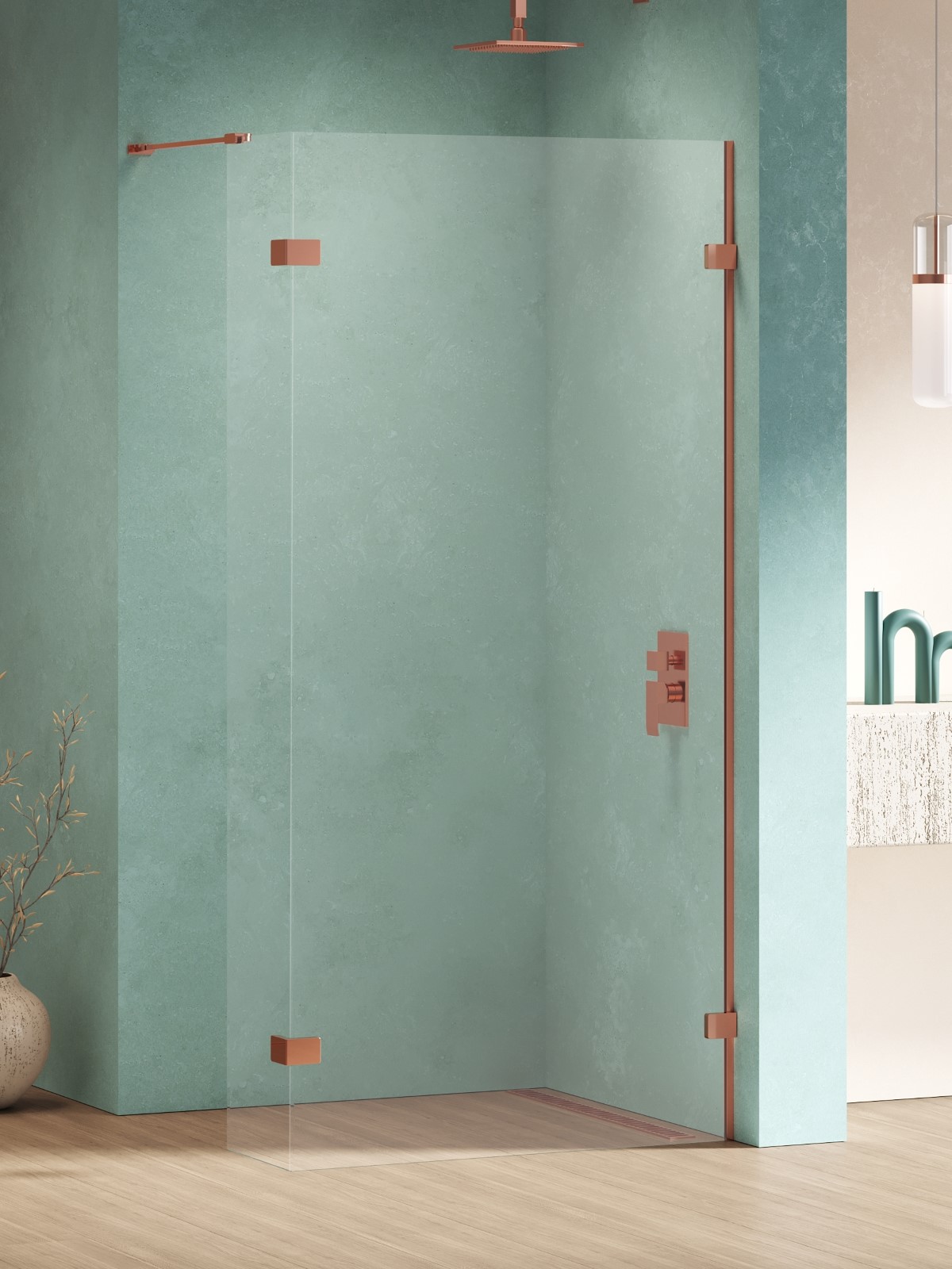 New Trendy Eventa Copper Shine mampara de ducha walk-in 60 cm cobre brillante/vidrio transparente EXK-6531