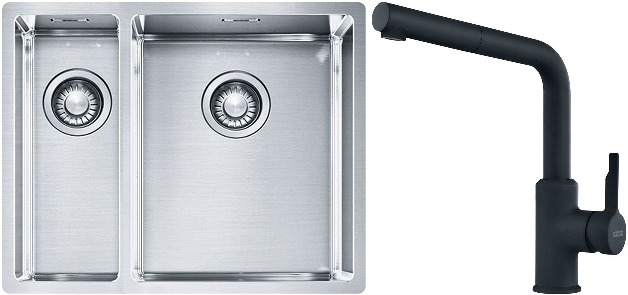 Conjunto fregadero de acero Franke Box 127.0369.916, grifo de cocina Franke Urban 115.0627.523