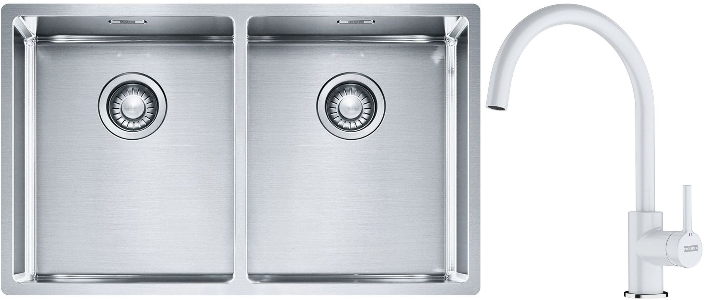 Conjunto fregadero de acero Franke Box 127.0370.188, grifo de cocina Franke Lina 115.0626.024