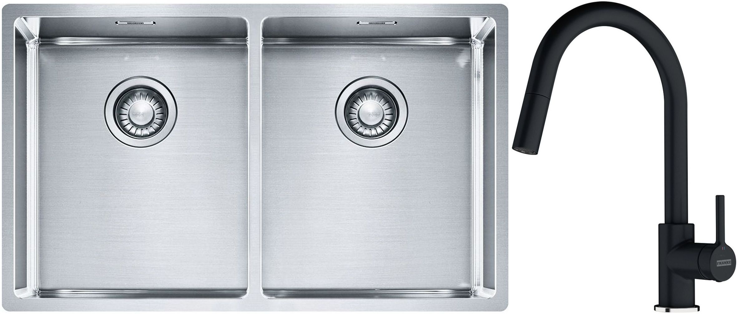 Conjunto fregadero de acero Franke Box 127.0370.188, grifo de cocina Franke Lina 115.0626.055