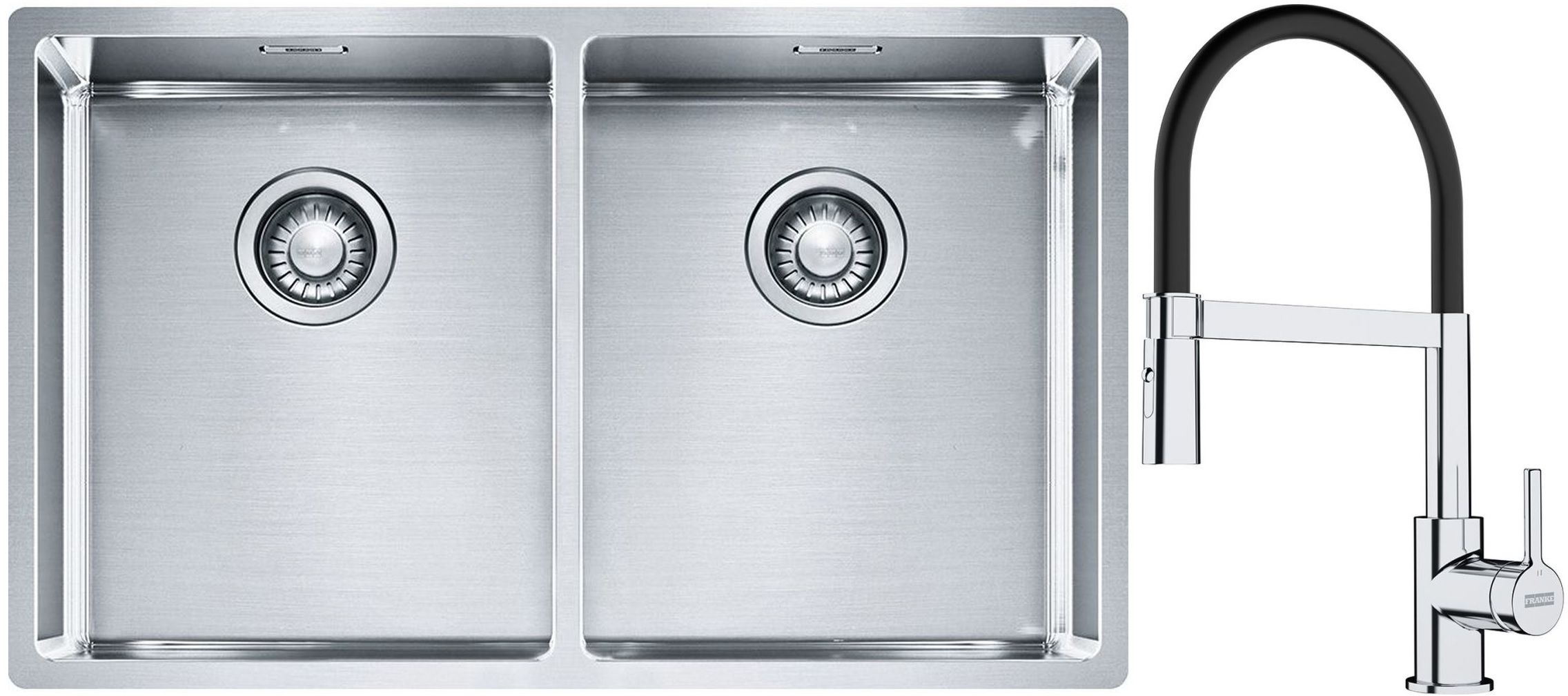 Conjunto fregadero de acero Franke Box 127.0370.188, grifo de cocina Franke Lina 115.0626.085