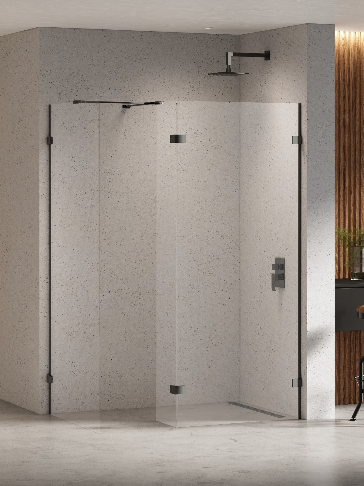New Trendy Eventa Black Chrome mampara de ducha walk-in 100 cm negro brillante/vidrio transparente EXK-6330