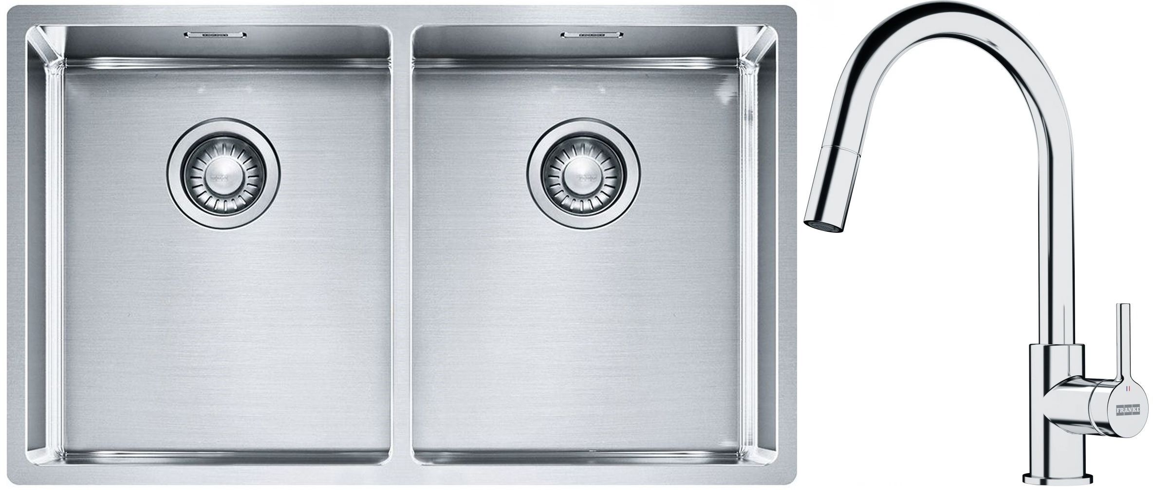 Conjunto fregadero de acero Franke Box 127.0370.188, grifo de cocina Franke Lina 115.0693.229