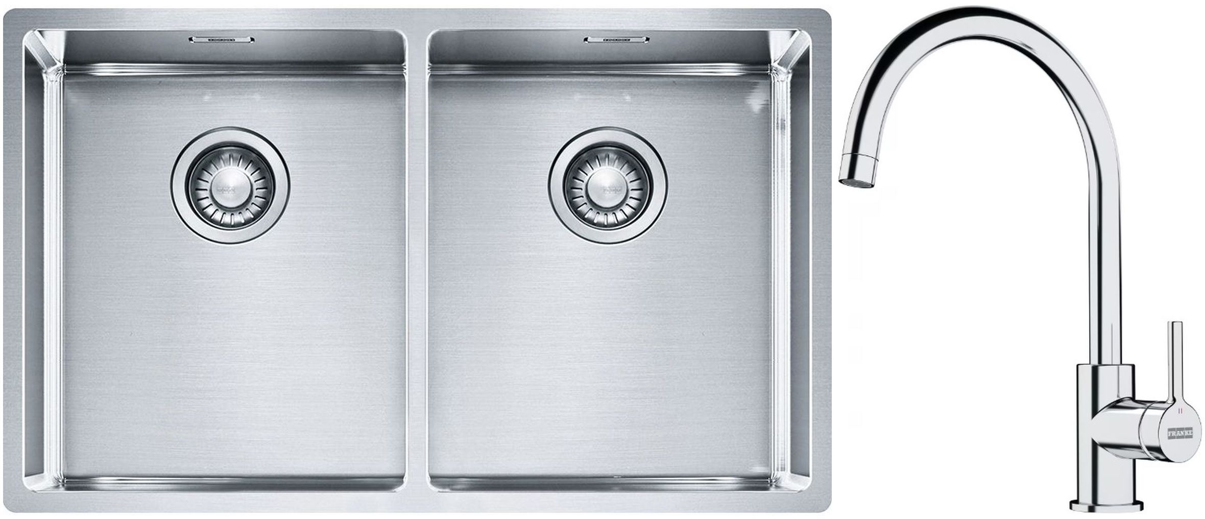 Conjunto fregadero de acero Franke Box 127.0370.188, grifo de cocina Franke Lina 115.0693.228
