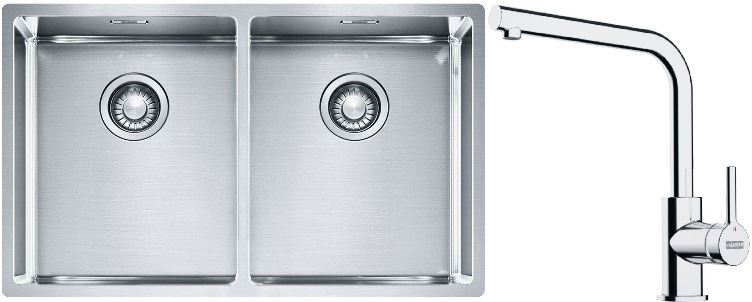 Conjunto fregadero de acero Franke Box 127.0370.188, grifo de cocina Franke Lina 115.0693.230