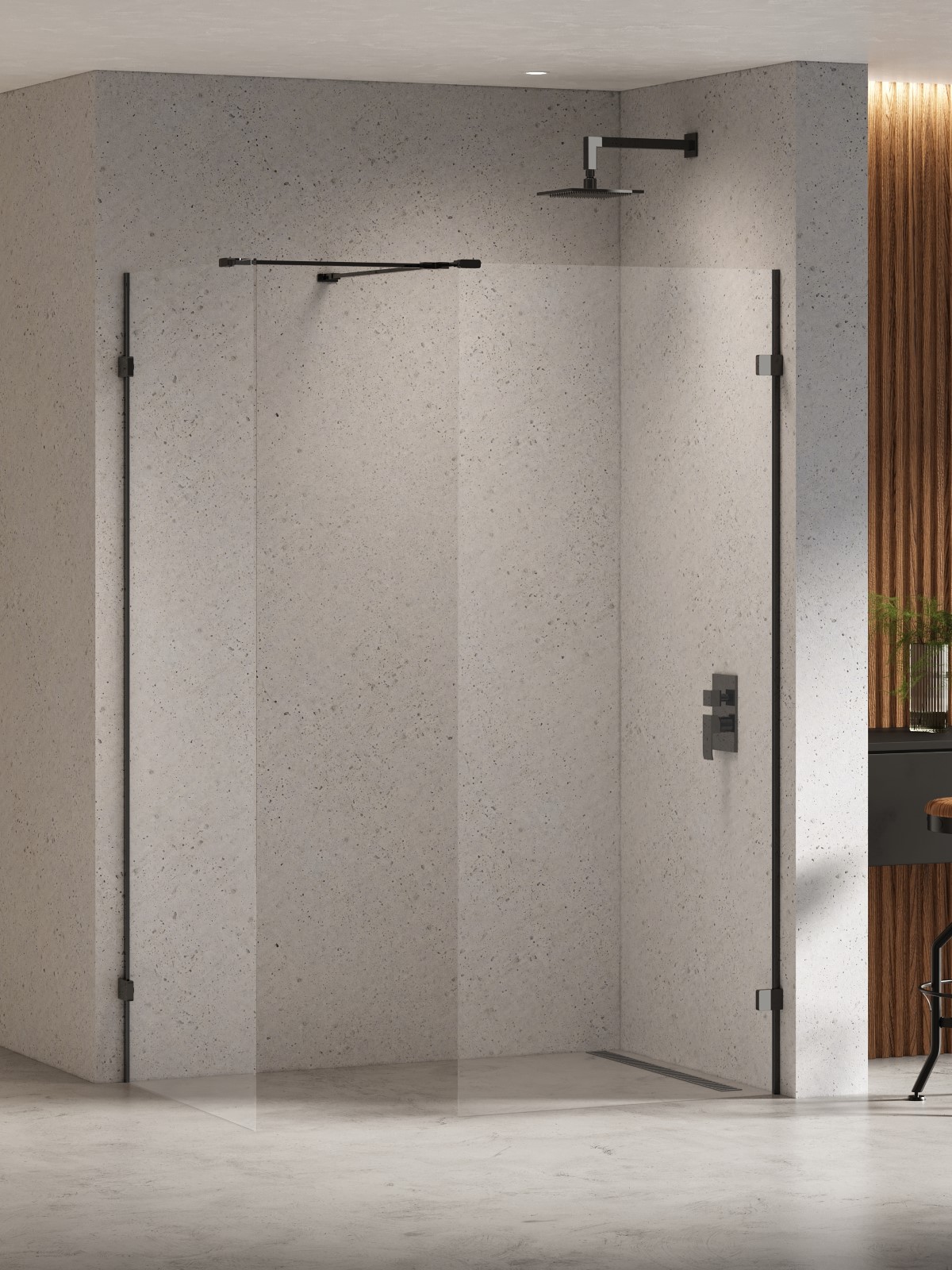 New Trendy Eventa Black Chrome cabina de ducha walk-in 130x90 cm negro brillo/vidrio transparente EXK-6343