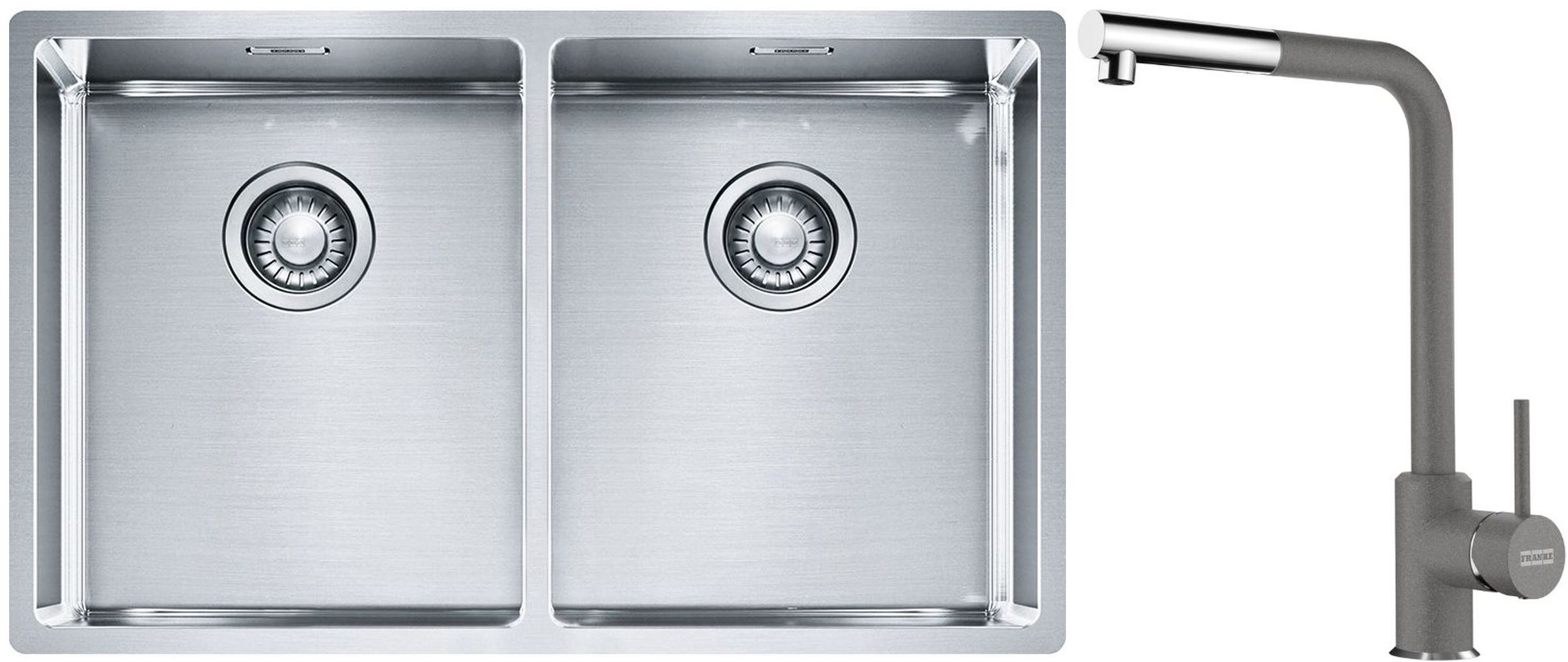 Conjunto fregadero de acero Franke Box 127.0370.188, grifo de cocina Franke Sirius Side 115.0668.280